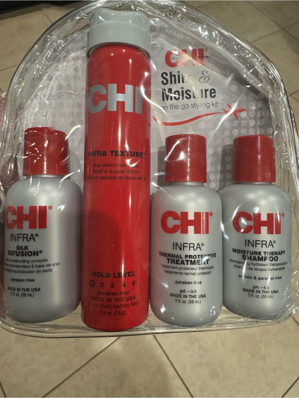 Biosilk CHI Infra Shine & Moisture Travel Kit in Red and Silver-NEW